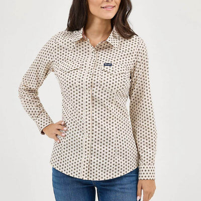 Wrangler Womens All Occasion Western Snap Shirt Mosaic (off white) - 112371899