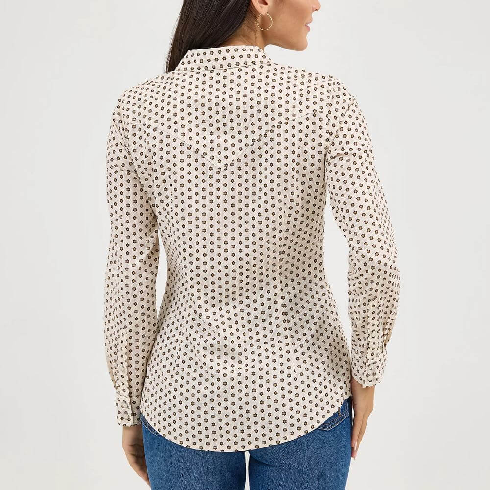 Wrangler Womens All Occasion Western Snap Shirt Mosaic (off white) - 112371899