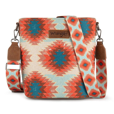 Wrangler Womens Aztec Distressed Print Dual Sided Print Crossbody - WG221-8360BDY