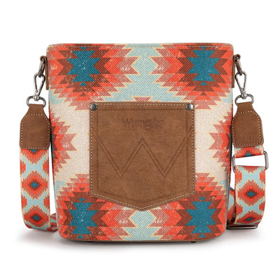 Wrangler Womens Aztec Distressed Print Dual Sided Print Crossbody - WG221-8360BDY