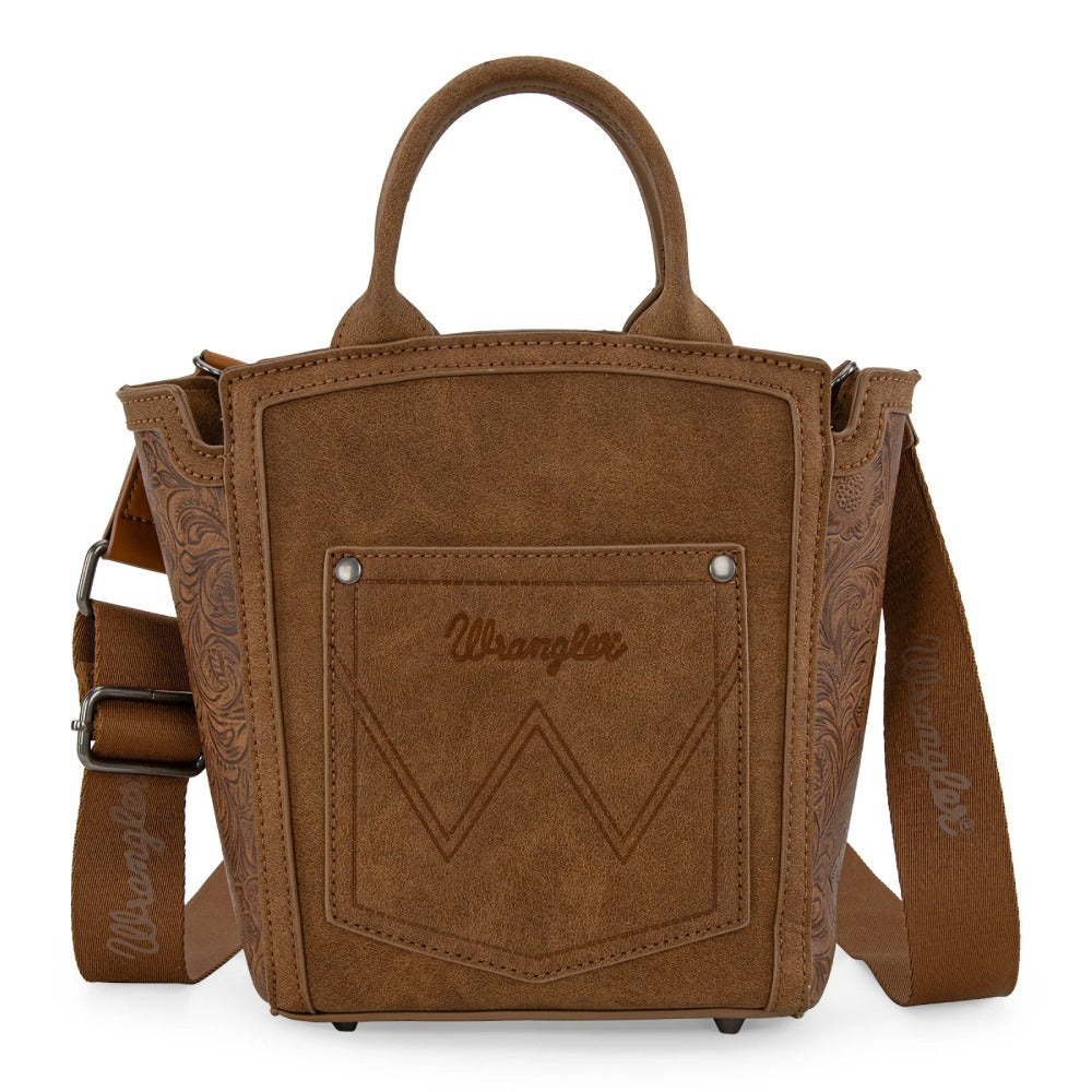 Wrangler Womens Aztec Embroidered Floral Embossed Tote/Crossbody Brown - WG211-8014BR