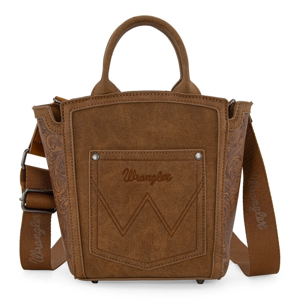 Wrangler Womens Aztec Embroidered Floral Embossed Tote/Crossbody Brown - WG211-8014BR