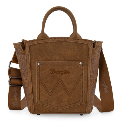 Wrangler Womens Aztec Embroidered Floral Embossed Tote/Crossbody Brown - WG211-8014BR