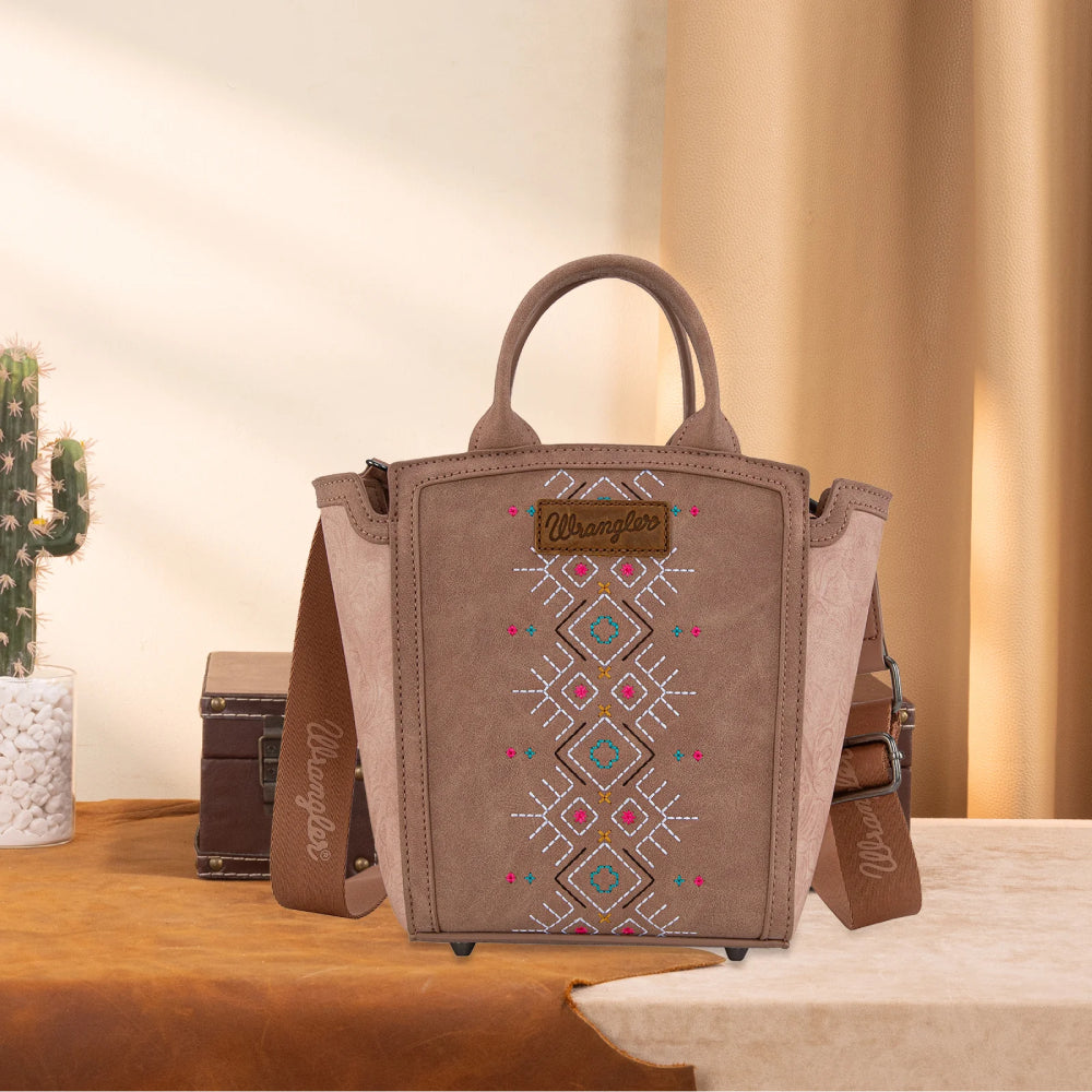 Wrangler Womens Aztec Embroidered Floral Embossed Tote/Crossbody - WG211-8014DPK