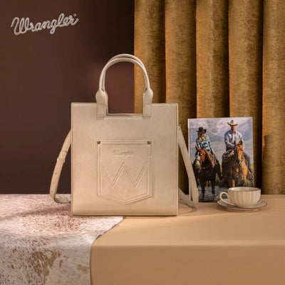 Wrangler Womens Aztec Embroidered Tote Bag/Crossbody Beige - WG218-8900BG
