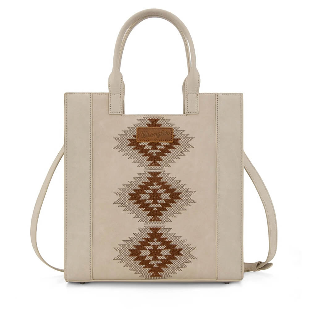 Wrangler Womens Aztec Embroidered Tote Bag/Crossbody Beige - WG218-8900BG