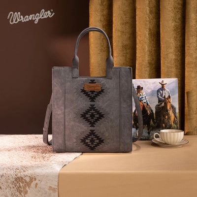 Wrangler Womens Aztec Embroidered Tote Bag/Crossbody Black - WG218-8900BK