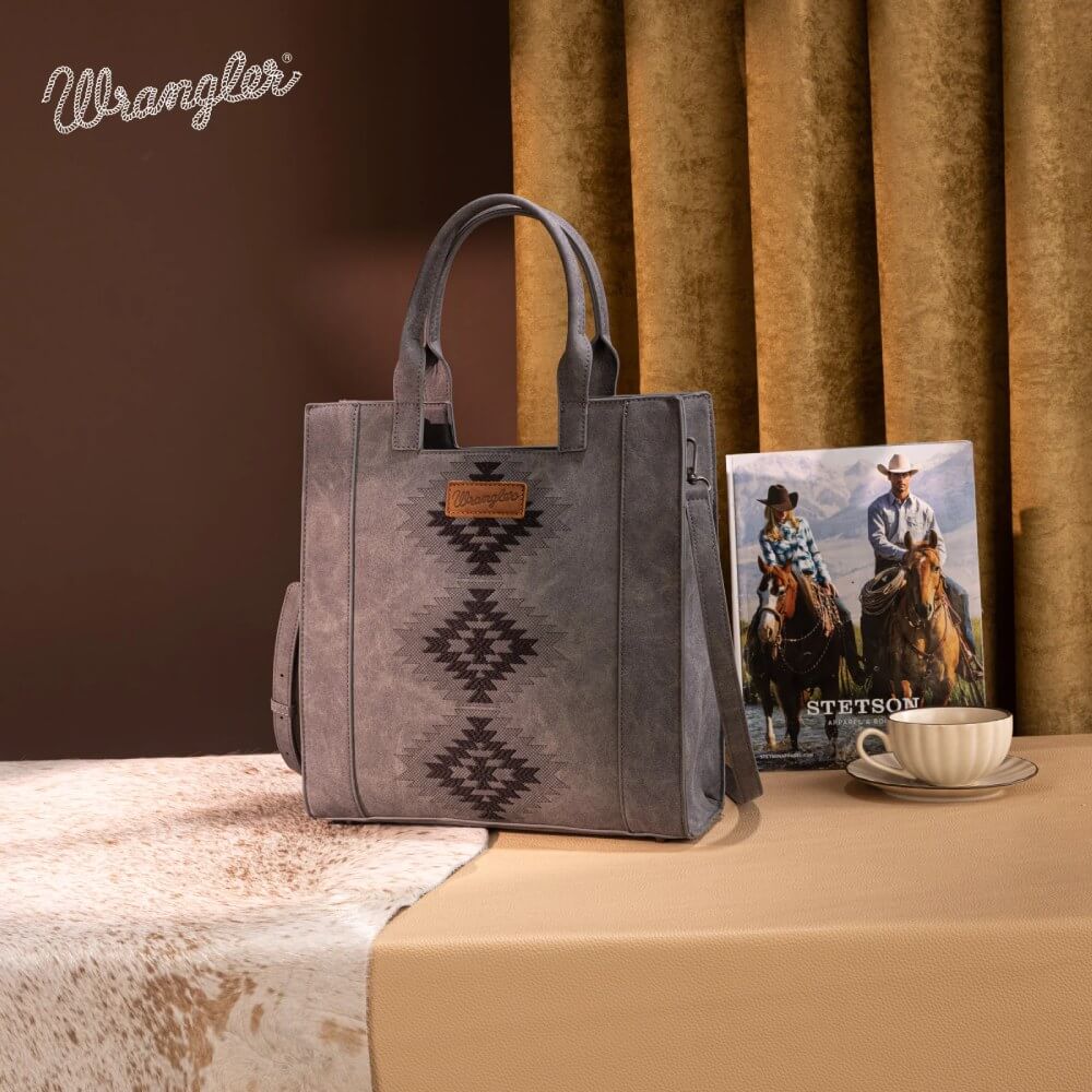Wrangler Womens Aztec Embroidered Tote Bag/Crossbody Black - WG218-8900BK