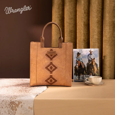 Wrangler Womens Aztec Embroidered Tote Bag/Crossbody Brown - WG218-8900BR