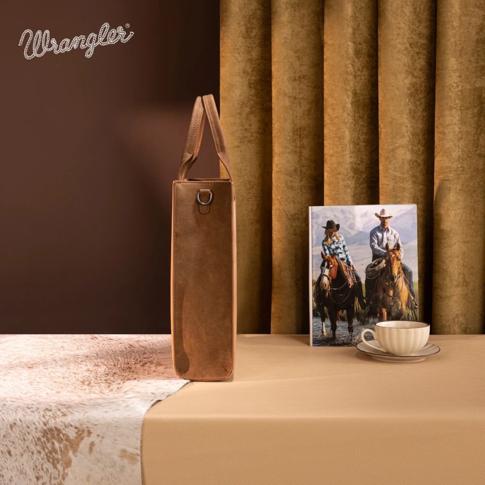 Wrangler Womens Aztec Embroidered Tote Bag/Crossbody Brown - WG218-8900BR