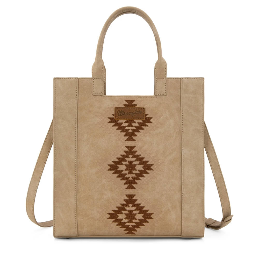Wrangler Womens Aztec Embroidered Tote Bag/Crossbody Tan - WG218-8900TN