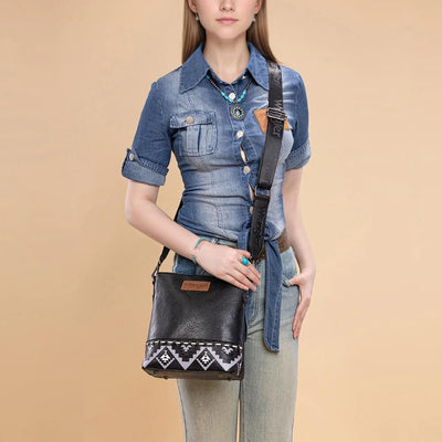 Wrangler Womens Aztec Print Crossbody Bag Black - WG297G-8360BK