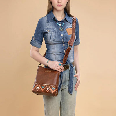 Wrangler Womens Aztec Print Crossbody Bag Brown - WG297G-8360BR