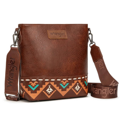 Wrangler Womens Aztec Print Crossbody Bag Brown - WG297G-8360BR