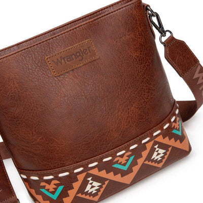 Wrangler Womens Aztec Print Crossbody Bag Brown - WG297G-8360BR