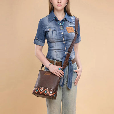 Wrangler Womens Aztec Print Crossbody Bag Coffee - WG297G-8360CF