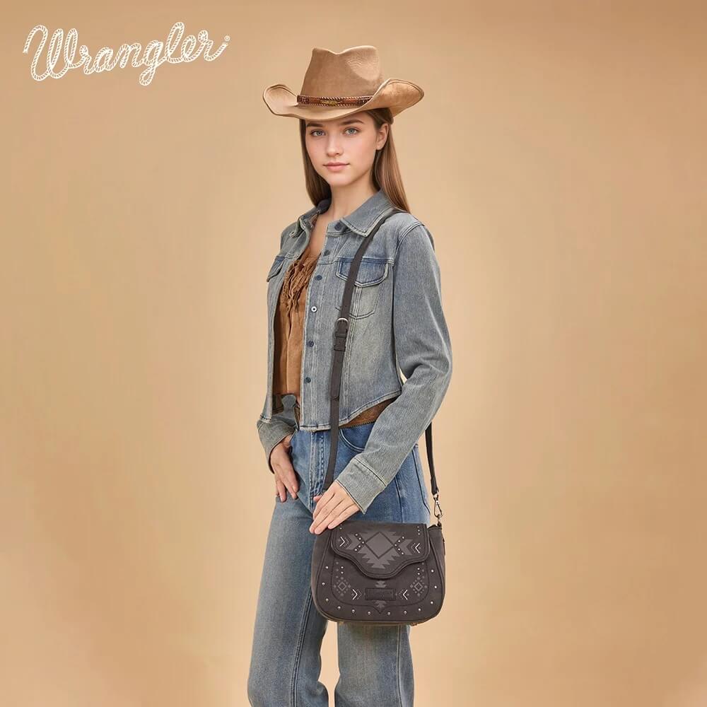 Wrangler Womens Aztec Saddle Crossbody Bag Black - WG333-2003BK