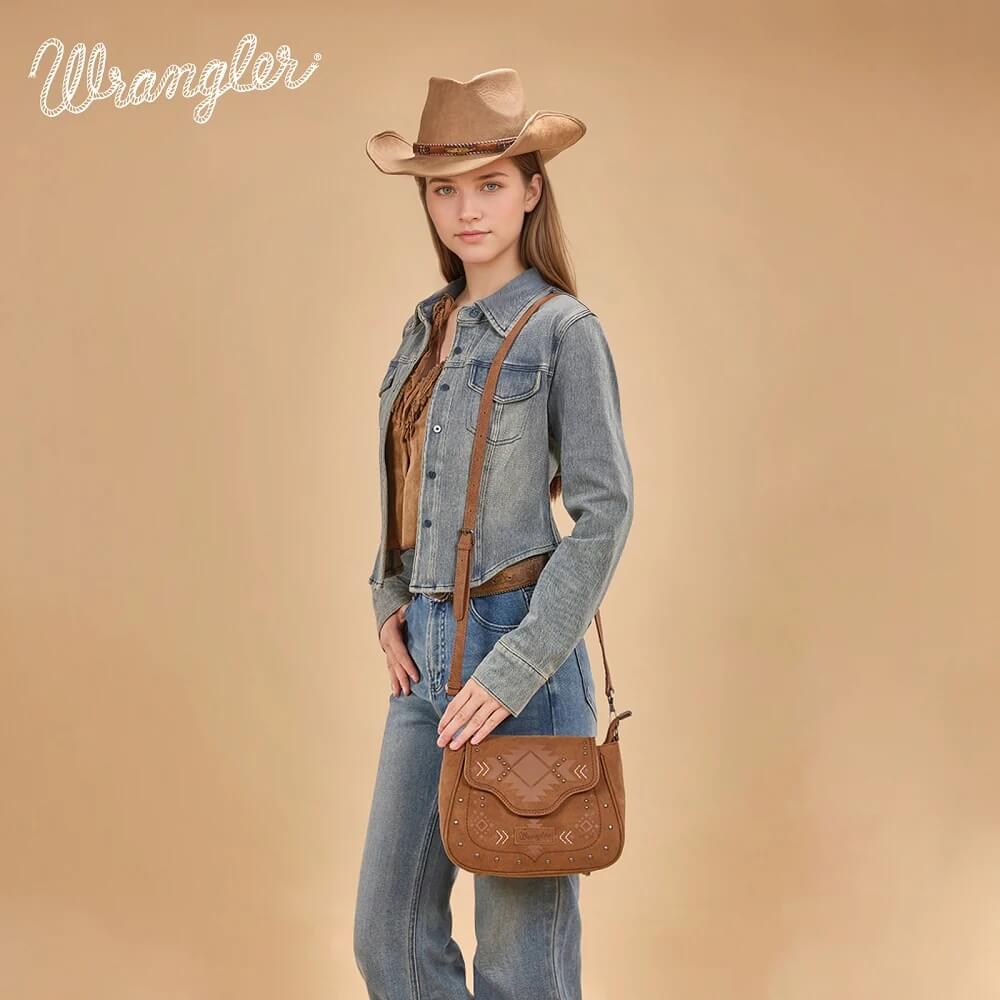 Wrangler Womens Aztec Saddle Crossbody Bag Brown - WG333-2003BR