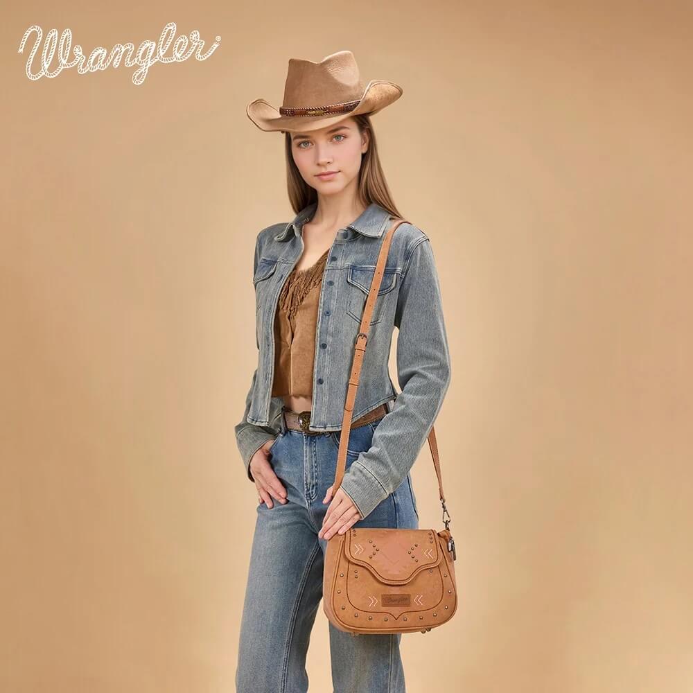 Wrangler Womens Aztec Saddle Crossbody Bag Light Brown - WG333-2003LBR