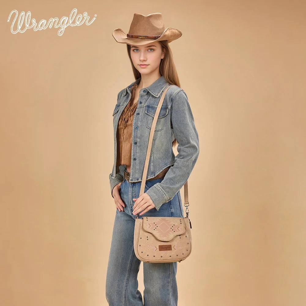 Wrangler Womens Aztec Saddle Crossbody Bag Tan - WG333-2003TN