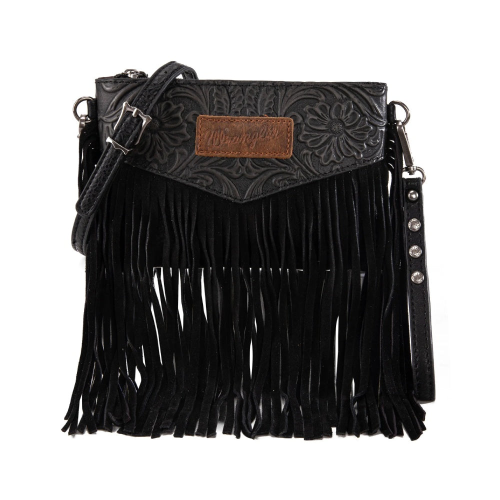 Wrangler Womens Black Vintage Fringe Crossbody Bag