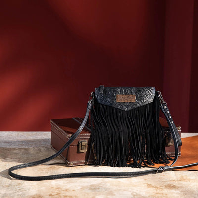 Wrangler Womens Black Vintage Fringe Crossbody Bag