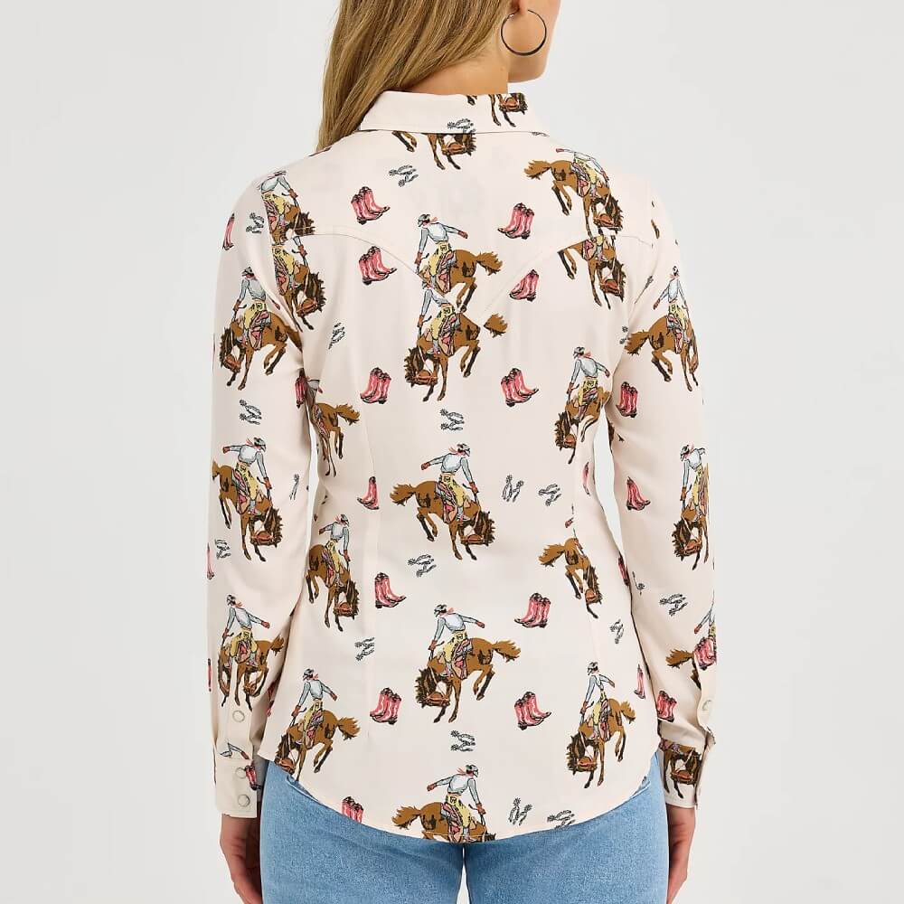 Wrangler Womens Bold Bucking Cowboy Western Shirt