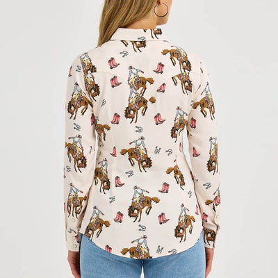 Wrangler Womens Bold Bucking Cowboy Western Shirt