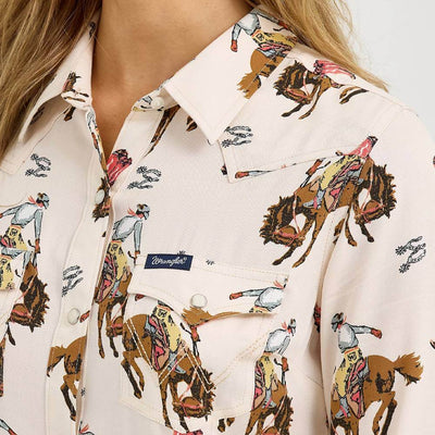 Wrangler Womens Bold Bucking Cowboy Western Shirt