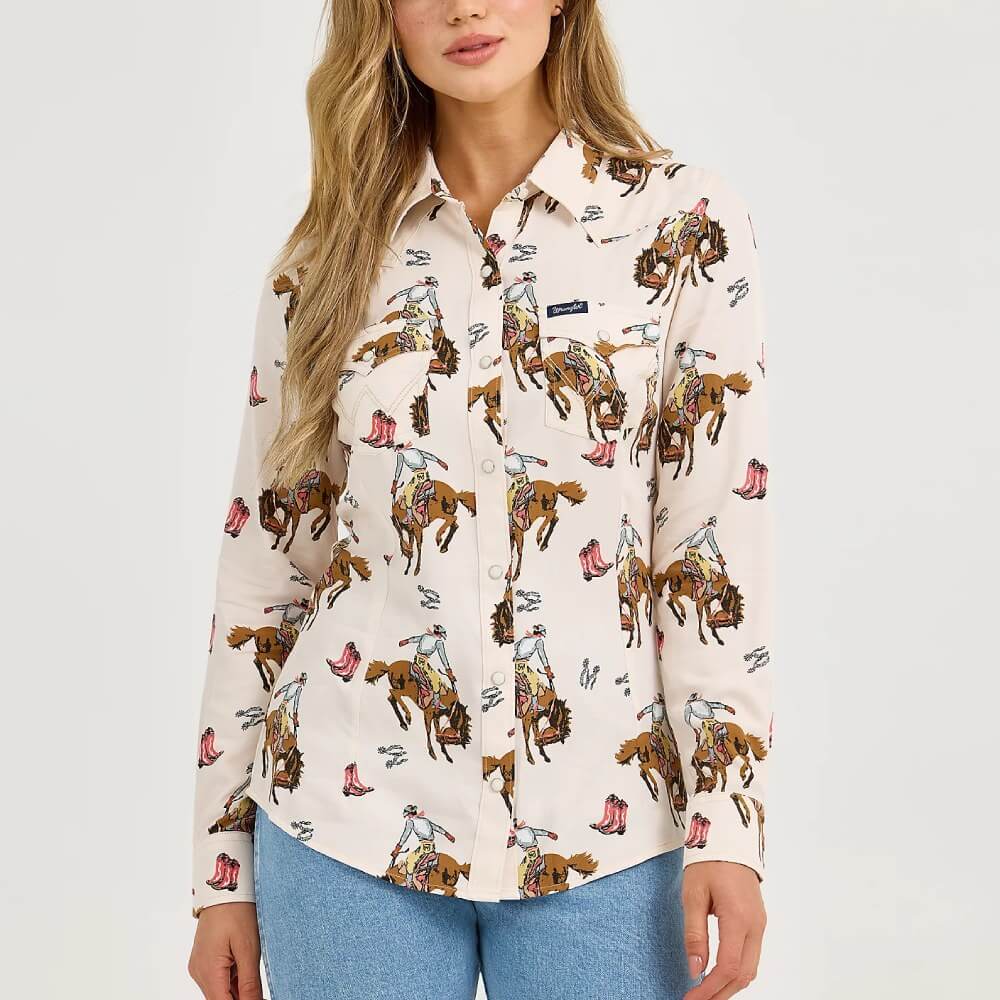 Wrangler Womens Bold Bucking Cowboy Western Shirt