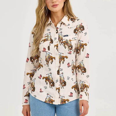 Wrangler Womens Bold Bucking Cowboy Western Shirt