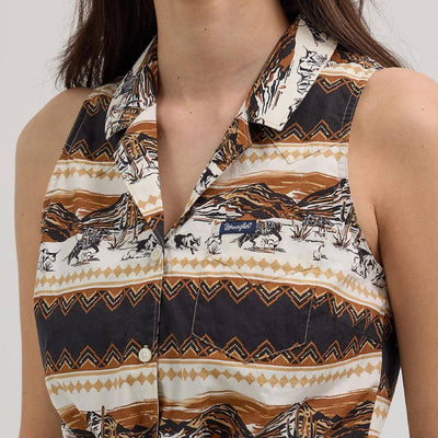 Wrangler Womens Bold Printed Sleeveless Tie Front Blouse