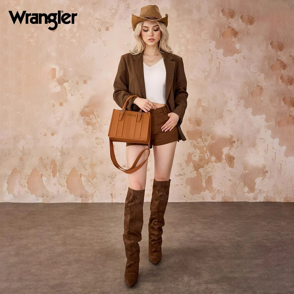 Wrangler Womens Braided Tote Bag Brown - WG336-8120SBR
