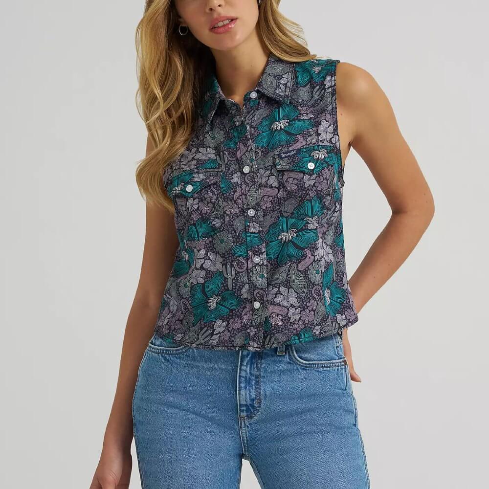 Wrangler Womens Breezy Western Snap Shirt Purple - 112375075