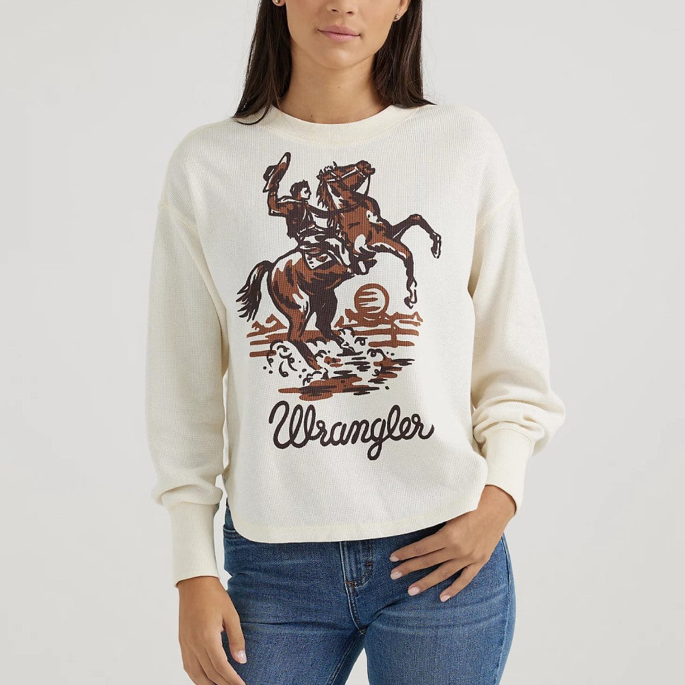 Wrangler Womens Bucking Cowboy Waffle Thermal T-Shirt