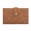 Brown wallet with a silver clasp on a white background