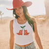 Wrangler Womens Cherry Boots Graphic Ribbed Tank Top Bright White - 112375858