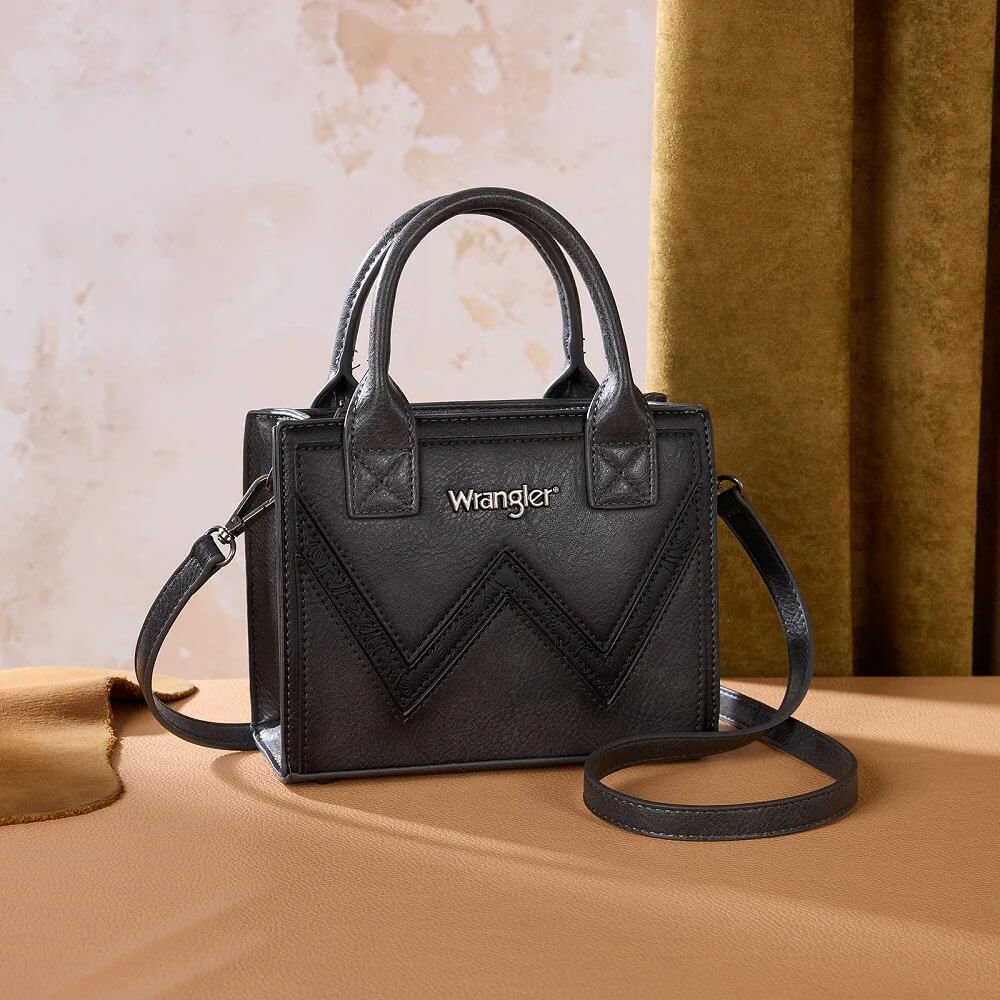 Wrangler Womens Chevron Stitch Tote Crossbody Bag Black - WG480-518BK