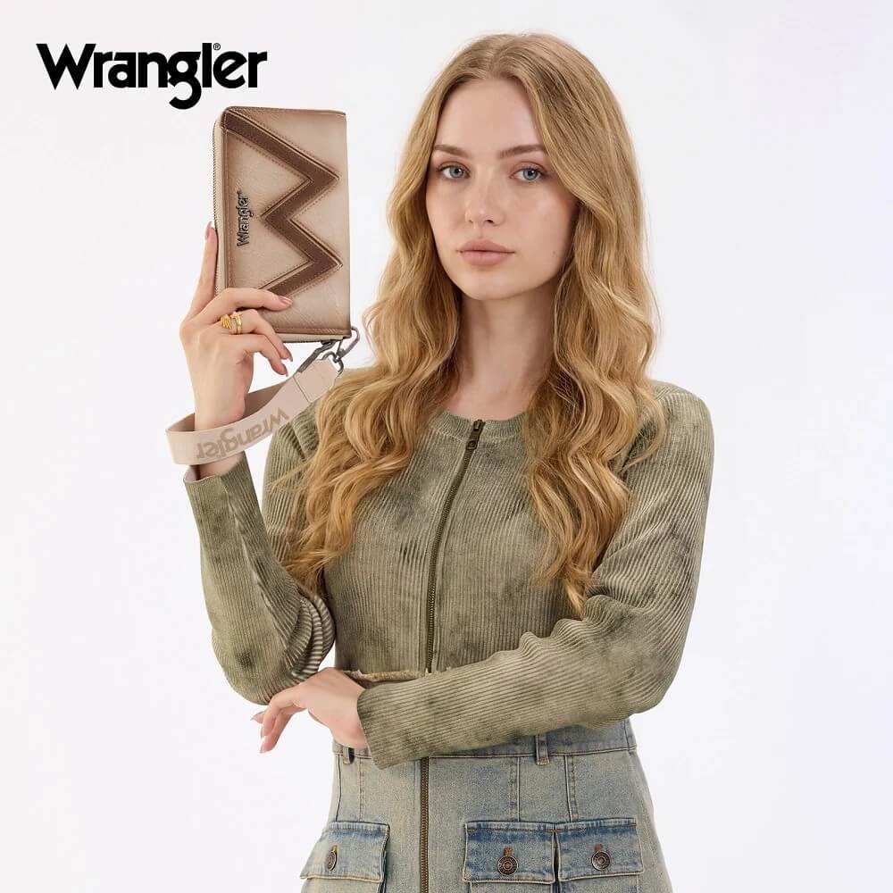 Wrangler Womens Chevron Stitch Zip Around Wristlet Wallet Tan - WG480-W006TN
