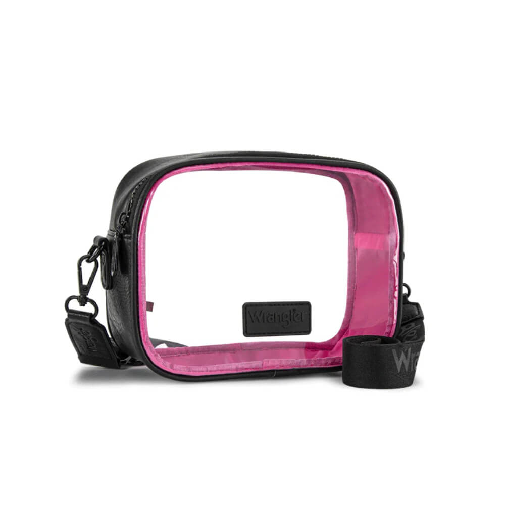 Wrangler Womens Clear Crossbody/Stadium Bag Black/Pink - WG229-603BK-PK