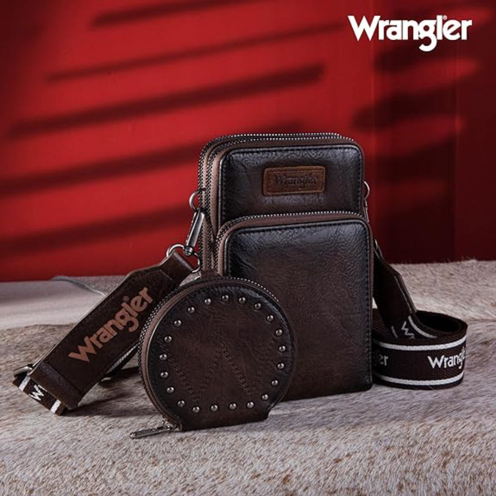 Wrangler Womens Coffee Phone Wallet Crossbody With Coin Pouch