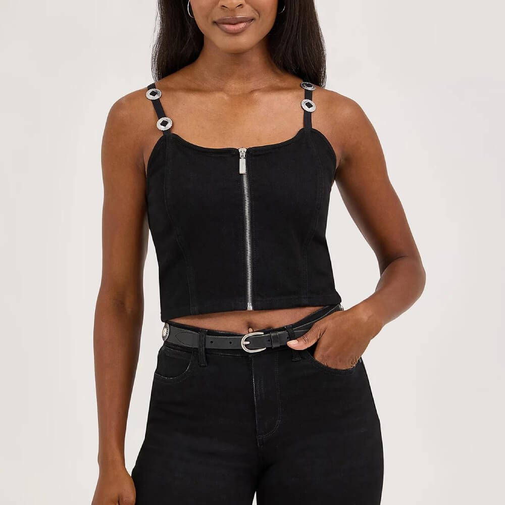 Wrangler Womens Concho Strap Denim Tank Top Black - 112371786