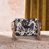 Wrangler Womens Cow Print Fringe Crossbody Bag Black - WG444-1818BK