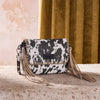Wrangler Womens Cow Print Fringe Crossbody Bag Black - WG444-1818BK