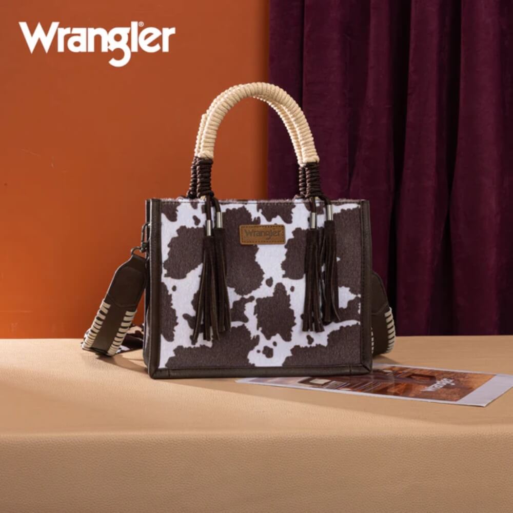 Wrangler Womens Cow Print Tote/Crossbody Coffee - WG386-8120SCF