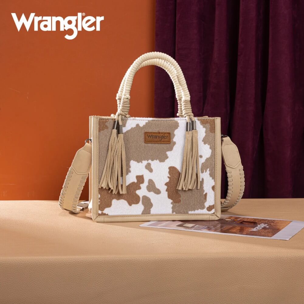 Wrangler Womens Cow Print Tote/Crossbody Tan - WG386-8120STN