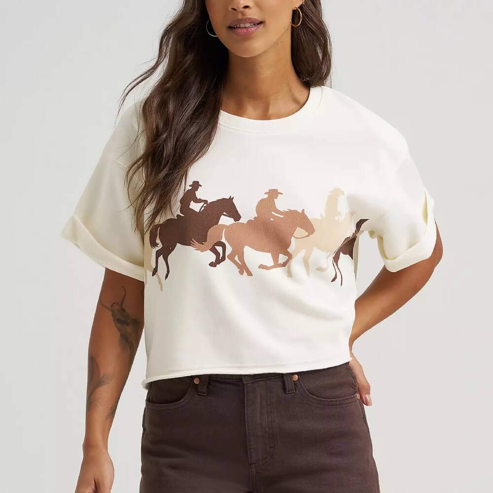 Wrangler Womens Crew Sweatshirt T-Shirt Cream - 112379514
