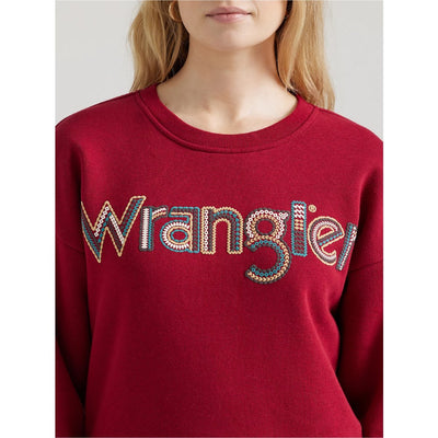 Wrangler Womens Crochet Print Logo Pullover Sweatshirt