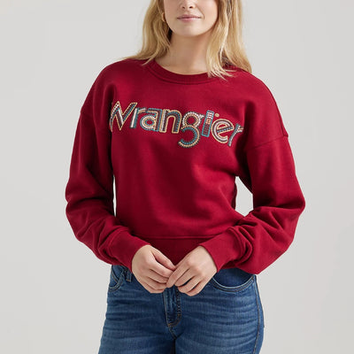 Wrangler Womens Crochet Print Logo Pullover Sweatshirt