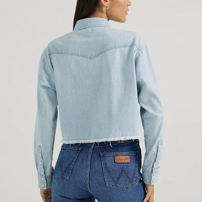 Wrangler Womens Cut-Off Denim Boyfriend Shirt